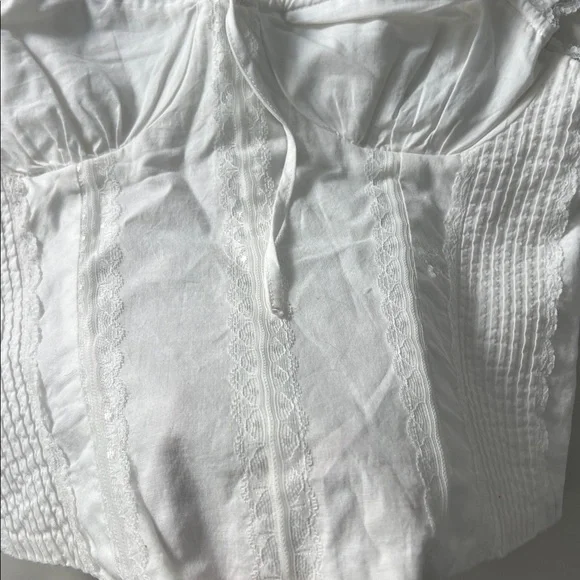 L*Space Jamie Cute Lace Trim Corset Top Smocked Cotton White Large - Picture 5 of 8
